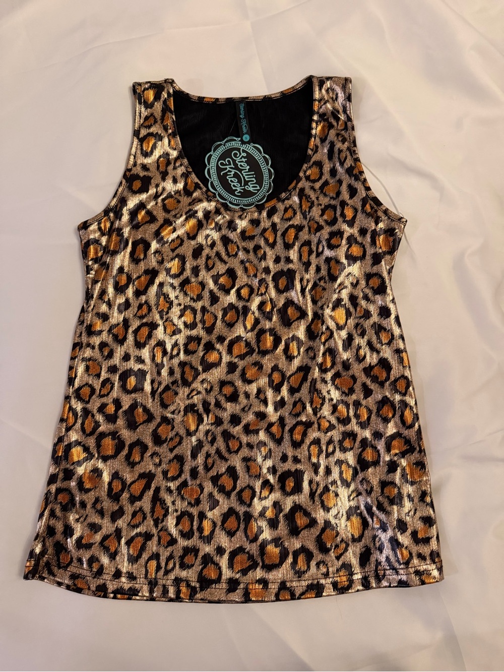 Shiny Leopard Print Tank Top - Brown/Black